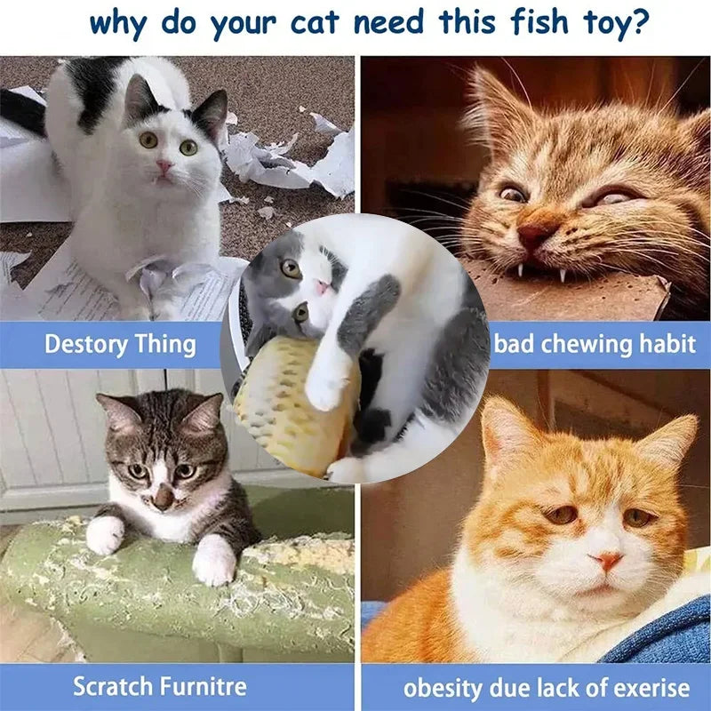 Plush Catnip Fish Toy Interactive Squeaky Chewable Pet Toy Simulation Fish with Mint for Cats