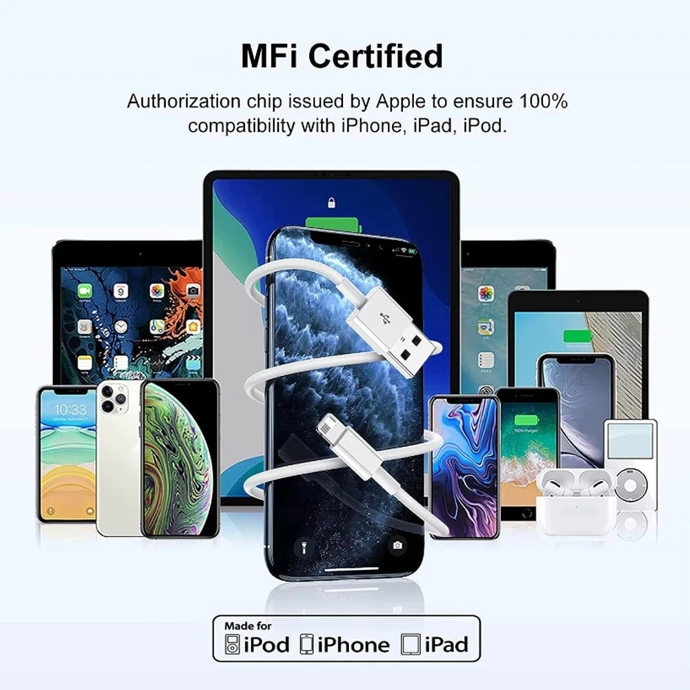 5-Pack 2M (6.6FT) USB-A to Lightning Charging Cable – 2.4A Fast Charge