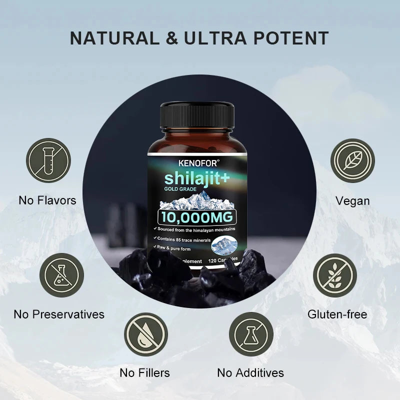 Himalayan Shilajit Capsules – Natural Mineral & Fulvic Acid Supplement | 30/60/120 Count