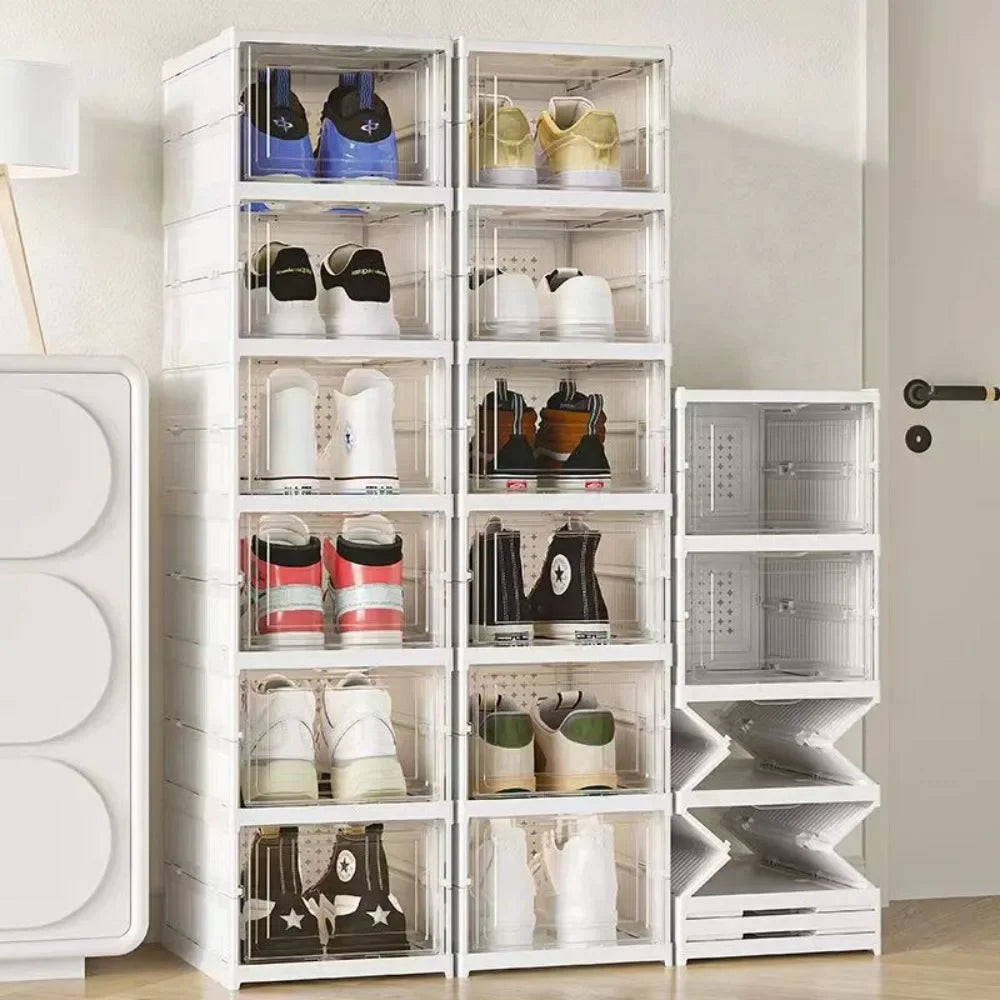 👟✨ Foldable Shoe Rack Organizer | Multi-Layer Transparent Stackable Shoe Boxes 🧼 | Collapsible Household Sneaker Storage Cabinet