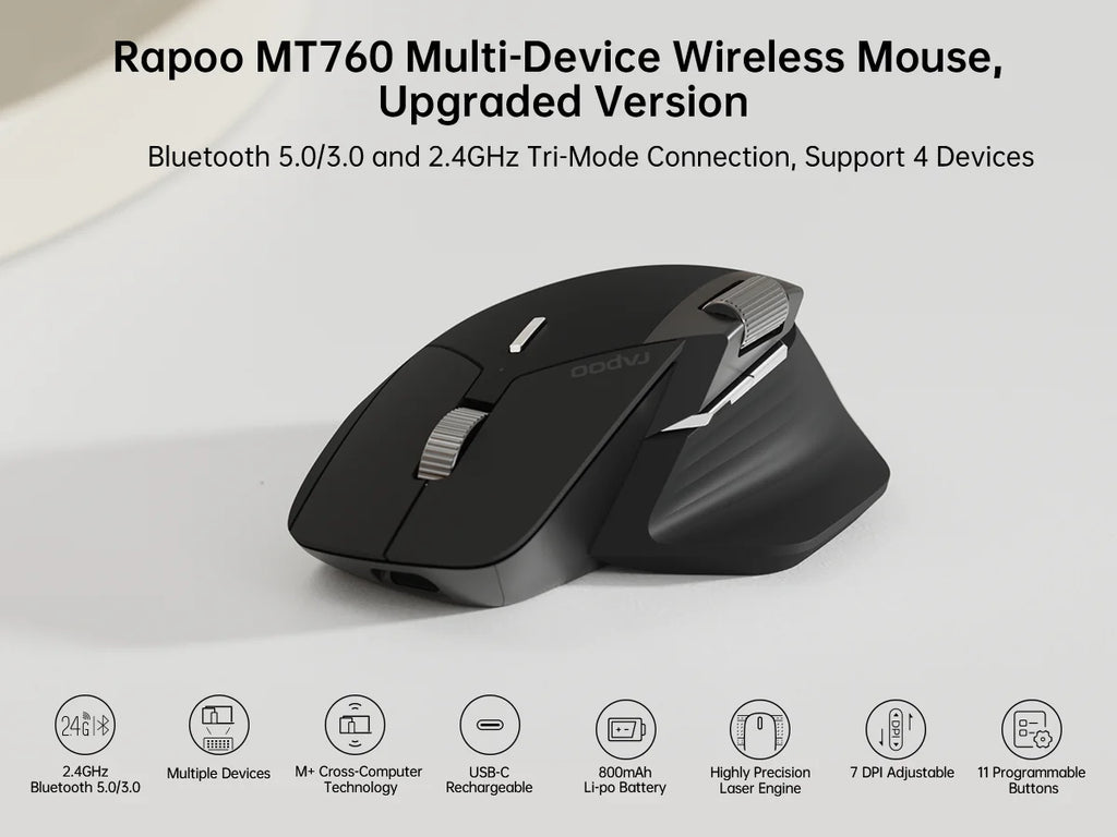 🖱️⚡ Rapoo MT760L / MT760M Multi-Mode Rechargeable Wireless Mouse – 4000 DPI