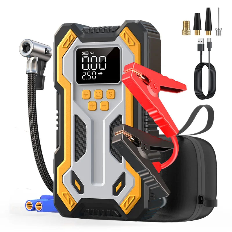 🚗⚡ 1500A Portable Car Jump Starter 12V – 20000mAh Power Bank with Smart Air Inflator & LED Emergency Light