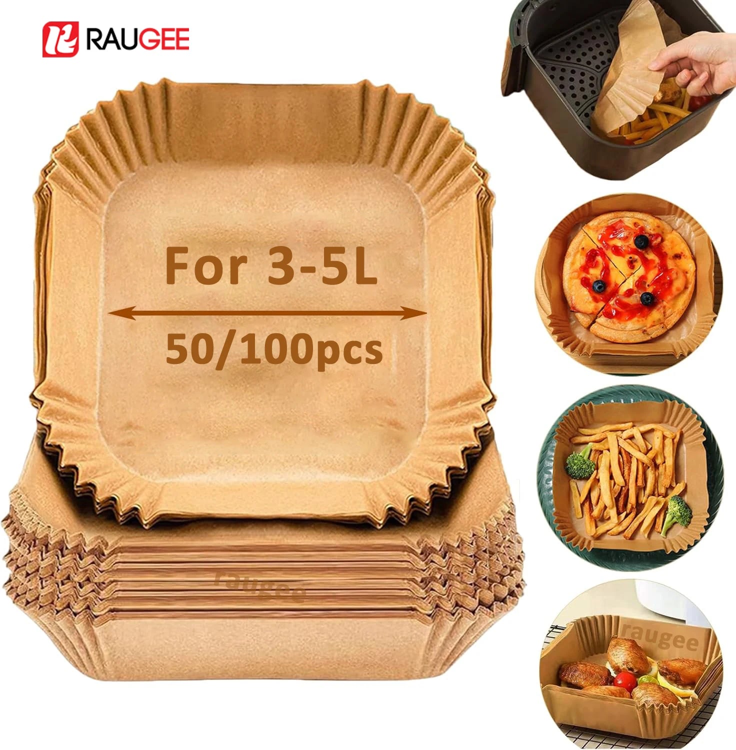 🍟✨ Air Fryer Paper Liners (50 / 100 PCS) | Non-Stick Oil-Proof & Waterproof Baking Paper 🧁 | Disposable Air Fryer & Microwave Paper Tray