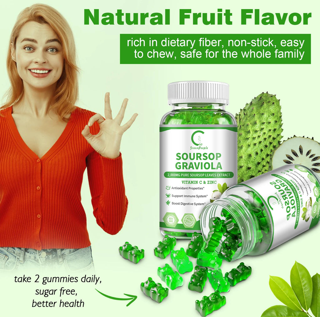 Soursop Gummies 🍃 | Immune, Digestive & Skin Health Support | Vitamin C & Zinc | Cellular Wellness Formula | 60 Gummies