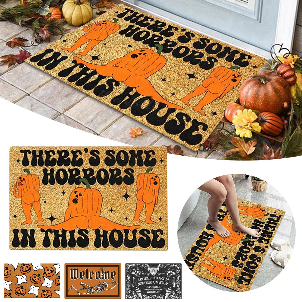 Halloween Welcome Doormat – Dancing Pumpkin & Skull