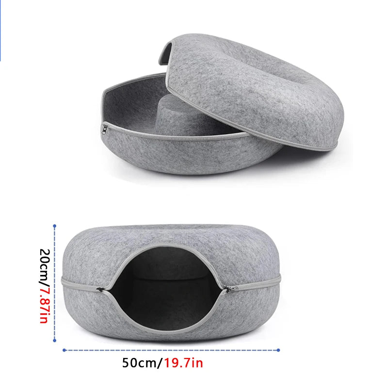 Donut Cat Tunnel Bed – Dual-Use Felt Cat House & Interactive Play Tunnel for Kittens and Indoor Cats