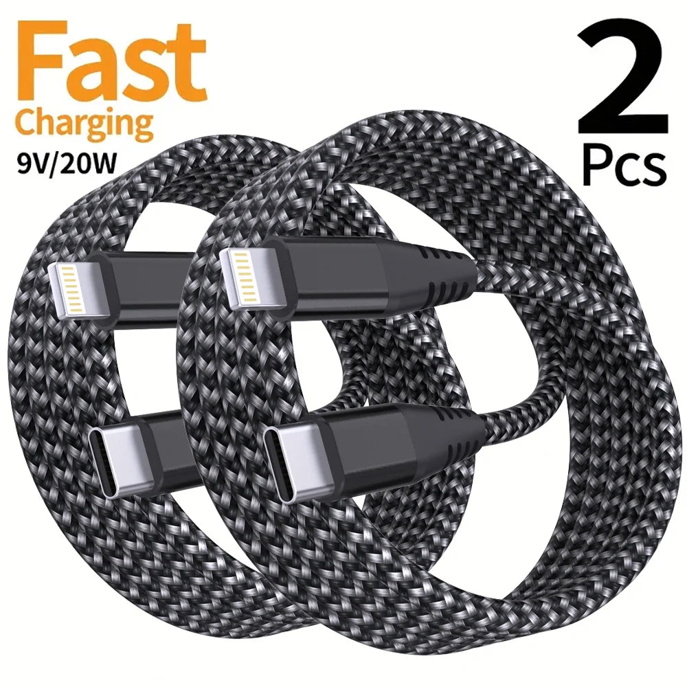 MFi Certified USB-C to Lightning Fast Charging Cable 20W – Nylon Braided (1PC / 2PCS)