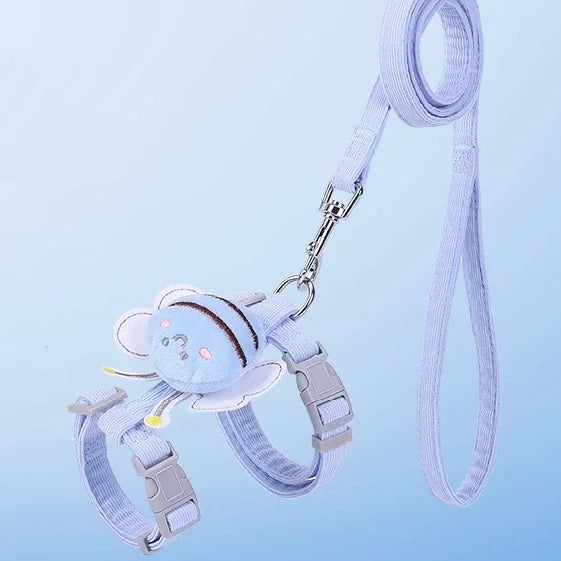 Cat Harness Leash Collar Set, Adjustable Cartoon Bee Design Double Layer Dog Harness for Small and Medium Pets Outdoor Walking Gear