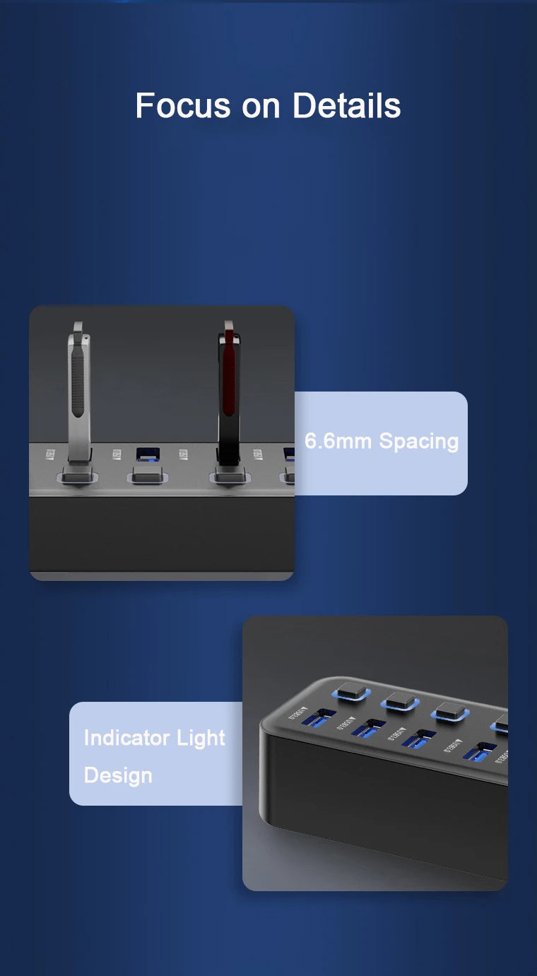 🌈🔌 RGB USB 3.0 Hub 7-Port – 5Gbps with Individual Switch