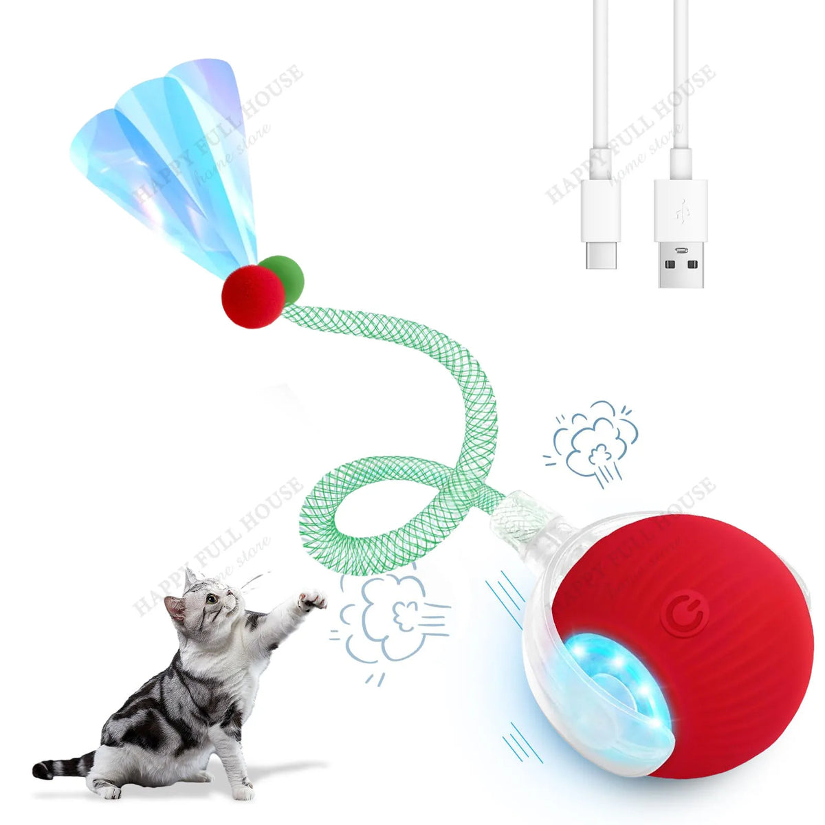 Interactive Automatic Cat Toy Ball – 3 Play Modes, USB Type-C Rechargeable