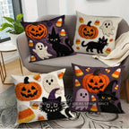 Halloween Pillow Cover – Pumpkin, Ghost & Cat