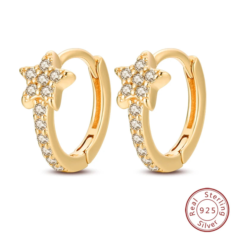 🌙⭐🐝 925 Sterling Silver Star Moon Bee Pendant Earrings ✨ | Gold-Tone Sparkling Zircon Luxury Earrings for Women 💎 | Wedding & Engagement Jewelry Gift 👰