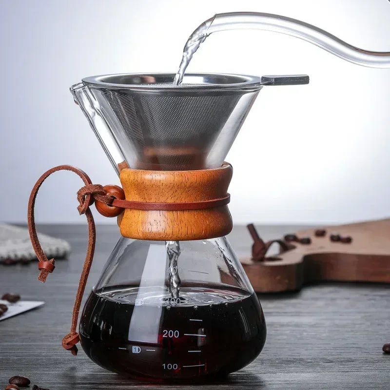☕✨ Hand Glass Pour Over Coffee Kettle | Stainless Steel Filter Drip Brewer 🫖 | Barista Hot Brewing Coffee Pot Dripper Maker