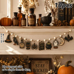 Vintage Halloween Wooden Banner – Pumpkin & Ghost Garland