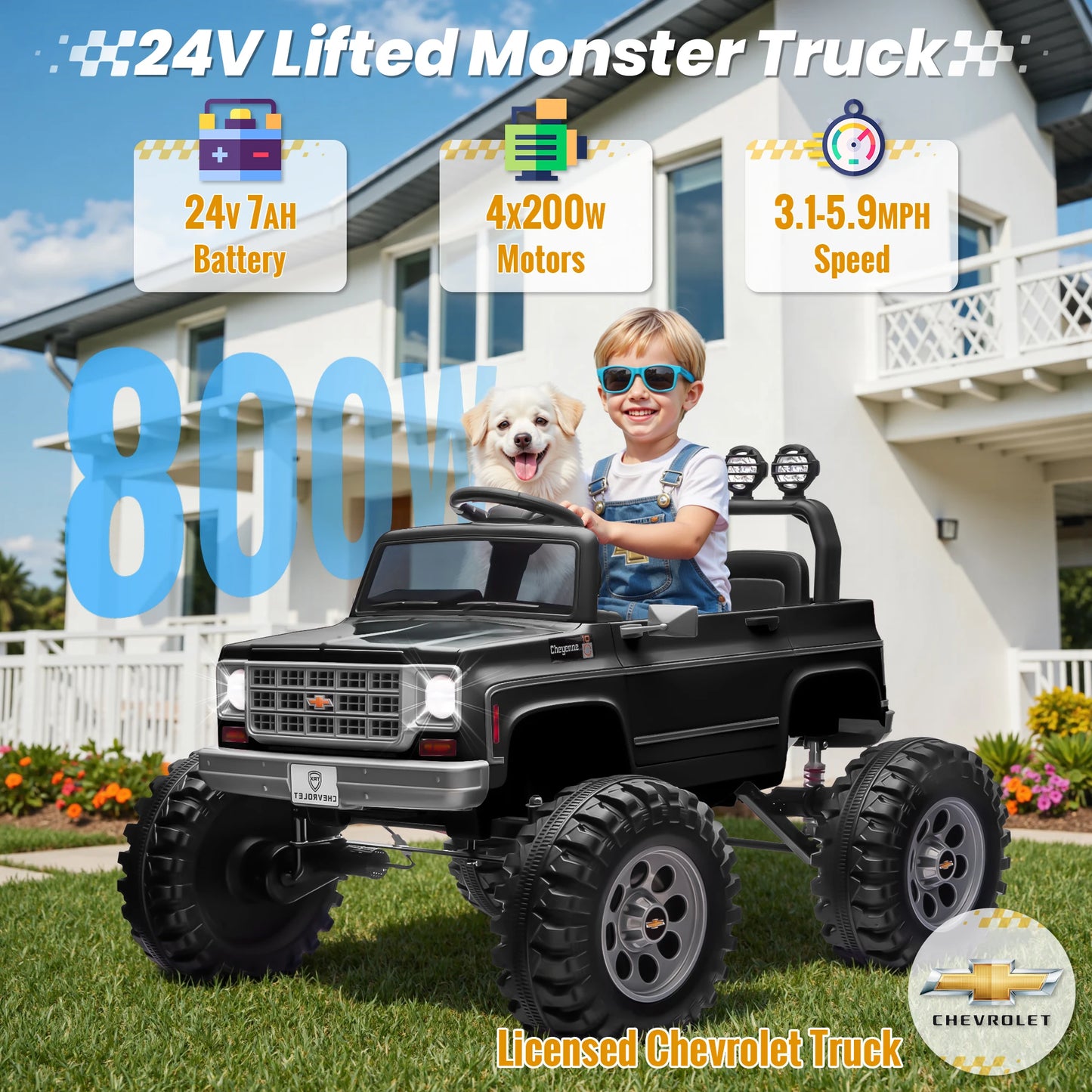 🚙 Licensed Chevrolet Cheyenne 24V Kids Ride-On Truck – 2x200W Motors, Parent Remote Control, 2-Seater Electric Car for Kids (Ages 3-8)