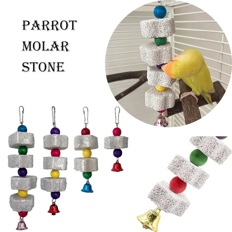 🦜🐿️ Multilayer Lava Rock Chew Toy with Colorful Beads for Small Pets