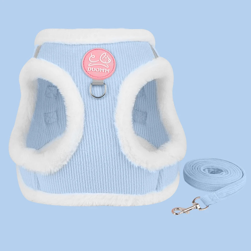 ❄️🐾 Rabbit Fur Winter Cat & Dog Harness with Leash – Reflective Adjustable Set