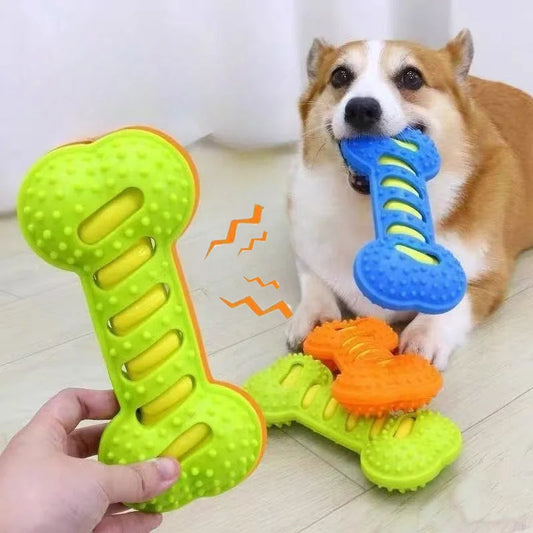 🦴🐶 Rubber Bone Dog Chew Toy – Bite Resistant Squeaky Interactive
