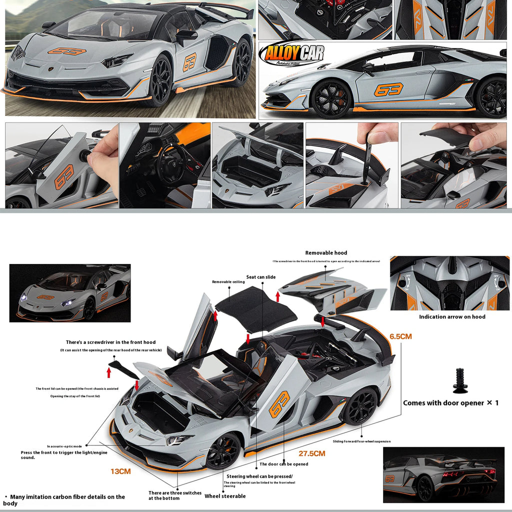 1:18 Scale SVJ63 Alloy Car Toy Model with Sound & Light Effects – Diecast Supercar Collection
