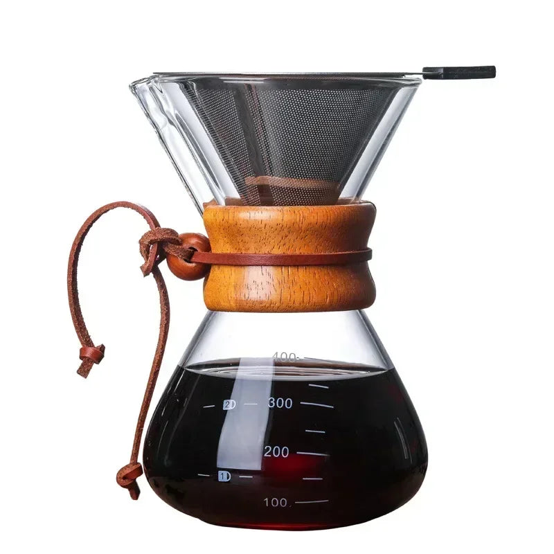 ☕✨ Hand Glass Pour Over Coffee Kettle | Stainless Steel Filter Drip Brewer 🫖 | Barista Hot Brewing Coffee Pot Dripper Maker