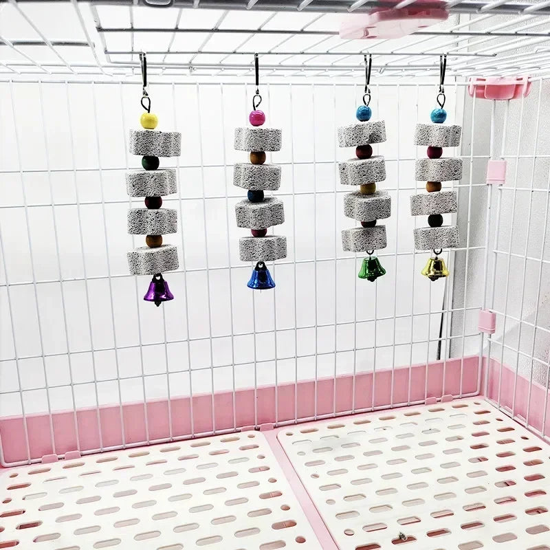 🦜🐿️ Multilayer Lava Rock Chew Toy with Colorful Beads for Small Pets