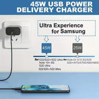 2PCS 45W Fast Charging Wall Charger with USB-C Cable for Samsung Galaxy