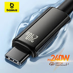 BASEUS 240W USB‑C Fast Charging Cable | 5A Braided Type‑C Charger for iPhone 17/16/15 Series, MacBook, Samsung, Xiaomi | CE/FCC/RoHS Certified