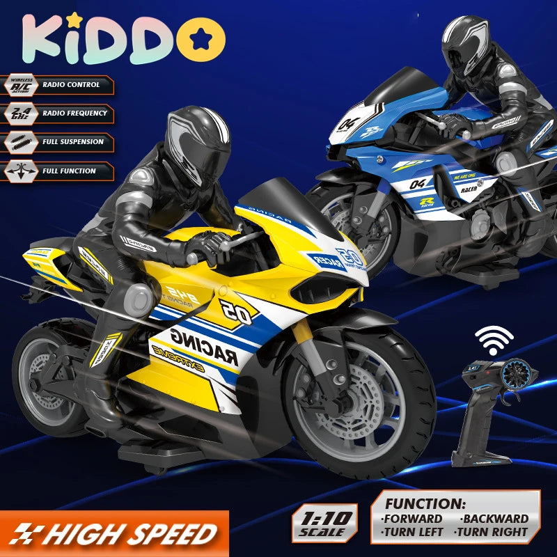1/10 RC Motorcycle 4CH Drift Racing High Speed Remote Control Motorcycles 35 Meters Electric Off-Road Model Toys for Boys Child