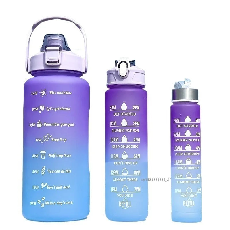 3PCS Gradient Sports Water Bottle Set (300ML / 900ML / 2L) – Leakproof Straw Fitness Bottle 💧✨