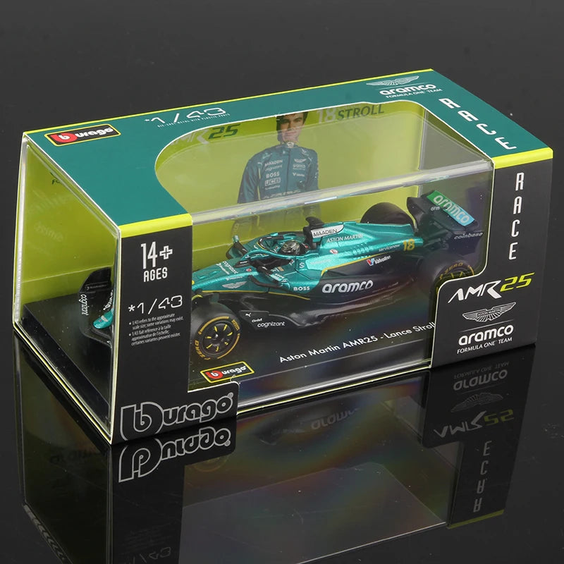 1:43 Aston Martin AMR25 F1 Die‑Cast Model Car – 2025 Alonso #14 & Stroll #18 Miniature Racing Collectible