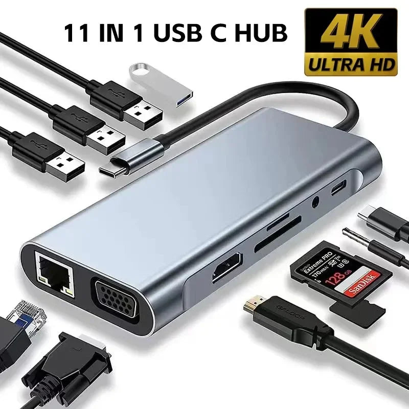 USB-C Hub 8-in-1 USB Extender with SD/TF Card Reader & Audio Port