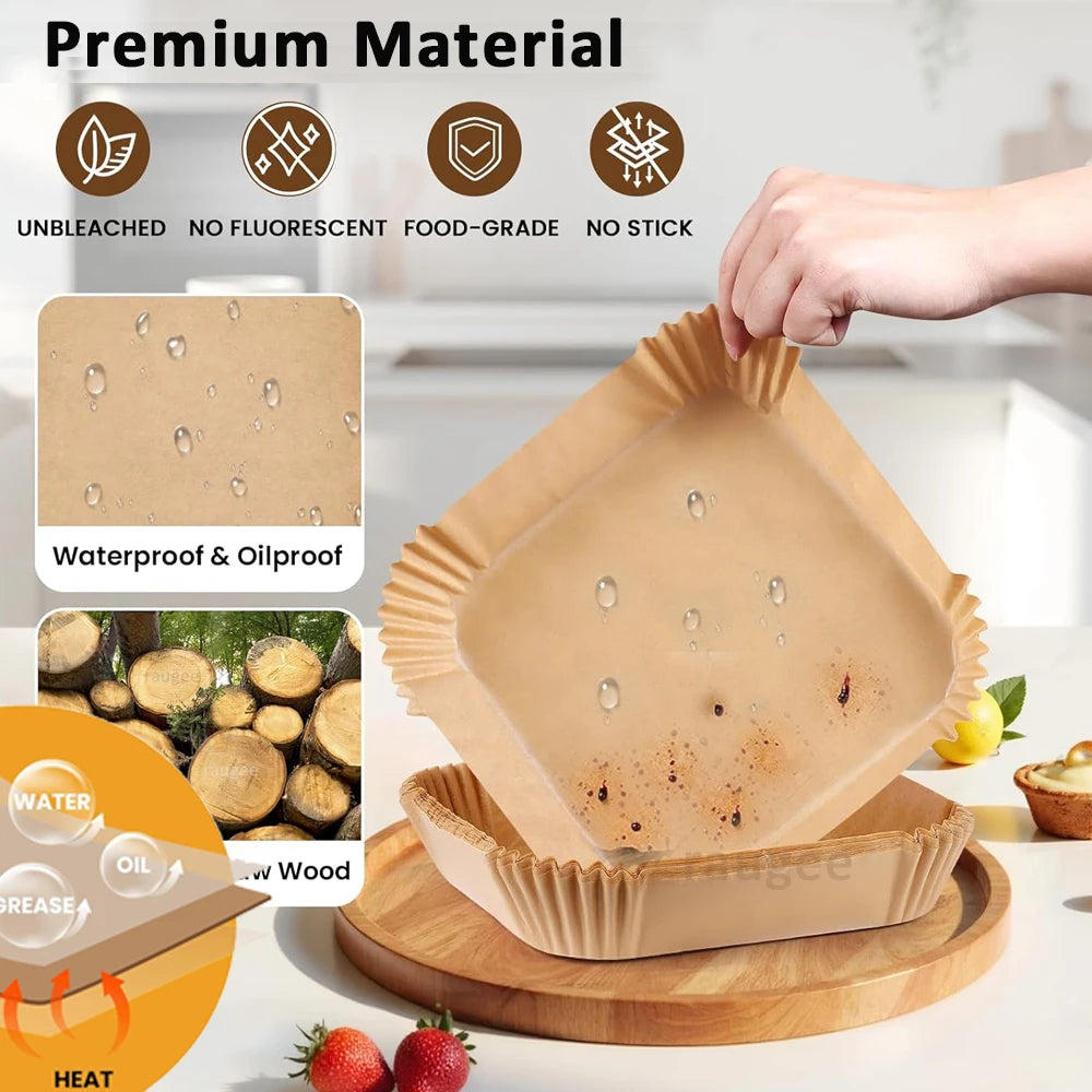 🍟✨ Air Fryer Paper Liners (50 / 100 PCS) | Non-Stick Oil-Proof & Waterproof Baking Paper 🧁 | Disposable Air Fryer & Microwave Paper Tray