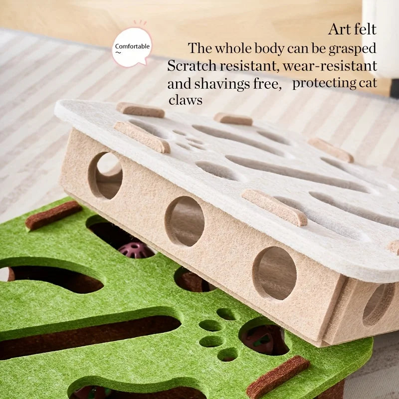 🧩🐾 Interactive Cat Puzzle Felt Toy Box – Maze Tunnel with Bell Ball