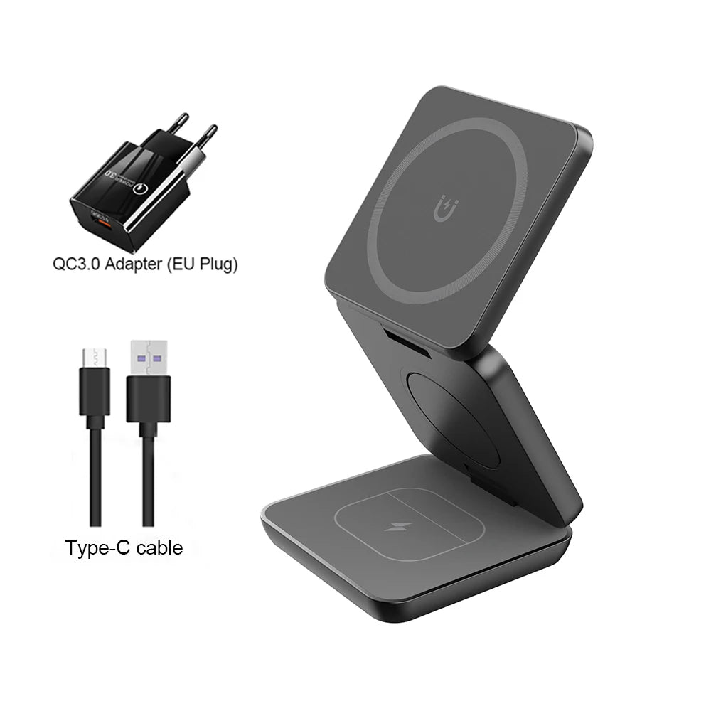 3-in-1 Foldable Magnetic Wireless Charging Station for iPhone & Apple Watch