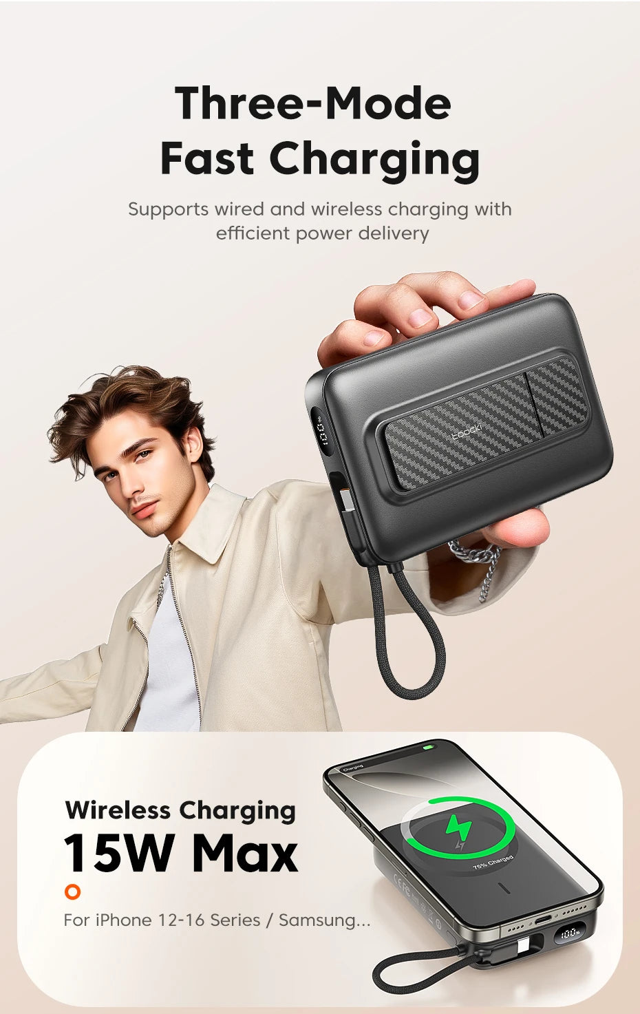 Toocki 10000mAh Magnetic Wireless Power Bank – 15W / 22.5W PD Fast Charge