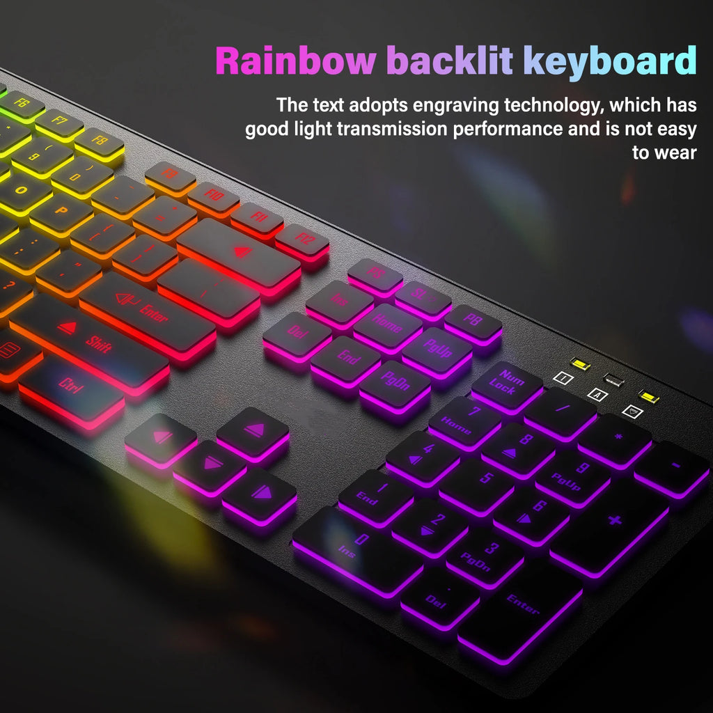 RGB Backlit Wired Gaming Keyboard – Mute USB Keyboard for Office & Home