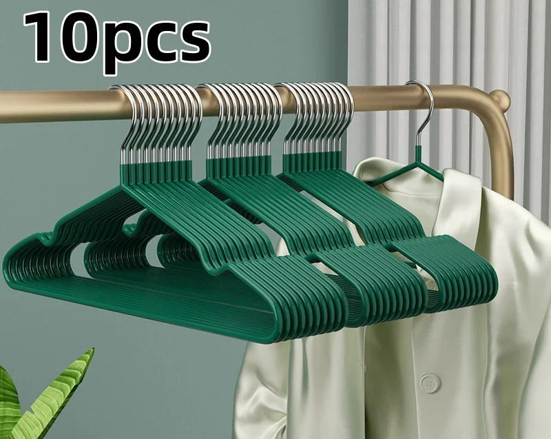 👔✨ 10pcs Non-Slip Coated Metal Suit Hangers | Heavy-Duty Traceless Shirt Hangers 🧥 | Simple & Multifunctional Closet Hangers