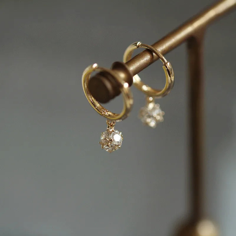✨💎 925 Sterling Silver 14K Gold Plated Geometric Pendant Earrings 🤍 | Sparkling Zircon Minimalist Earrings for Women 👰 | Wedding & Party Jewelry
