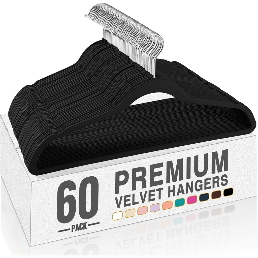 👗✨ Velvet Clothes Hangers Non-Slip (2–60 PCS) | Sturdy Drying & Storage Hangers 🖤 | Wardrobe Organizer Hangers for Bedroom & Closet