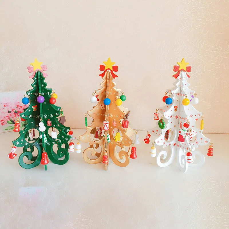 Wooden Christmas Tree Handmade 3-D Scene Layout Decorations Ornaments