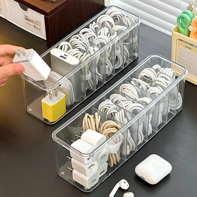 📦🔌 Desktop Data Cable Storage Box – Dustproof Large Capacity Organizer