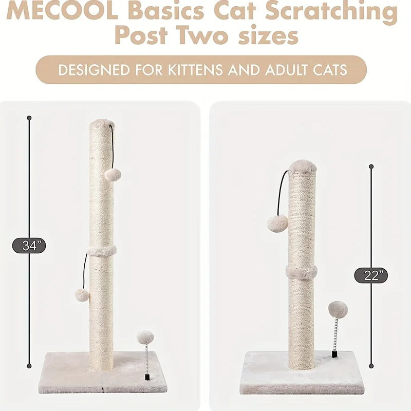 🐾🌳 34-Inch High Premium Sisal Cat Scratching Post with Hanging Ball