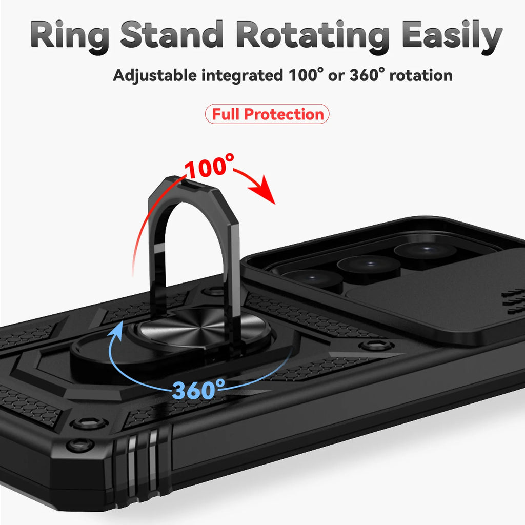 Luxury Armor Case with Ring Holder & Slide Camera Cover for Samsung Galaxy S Series