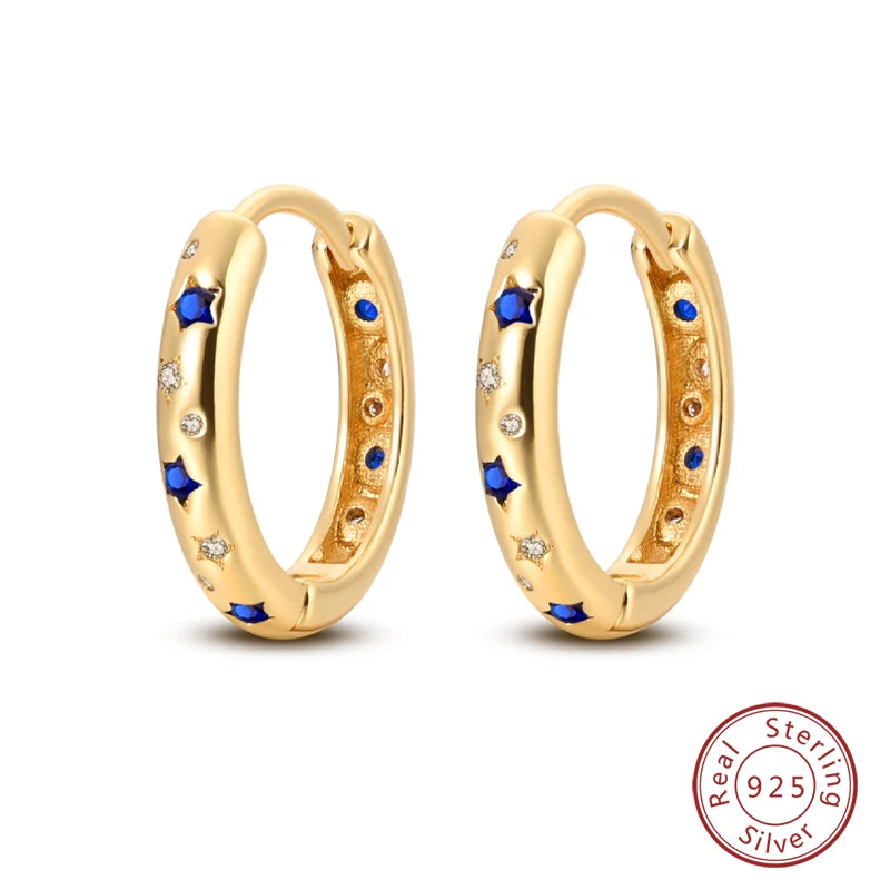 🌙⭐🐝 925 Sterling Silver Star Moon Bee Pendant Earrings ✨ | Gold-Tone Sparkling Zircon Luxury Earrings for Women 💎 | Wedding & Engagement Jewelry Gift 👰