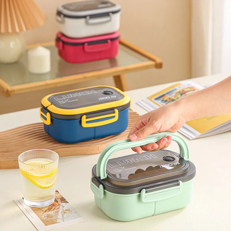 🍱✨ 1200ML Double-Layer Lunch Box | Portable Compartment Microwave Food Box 🍴 | Leakproof Camping & Office Meal Container with Spoon & Fork