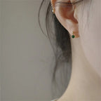 ✨💚 925 Sterling Silver 14K Gold Plated Vintage Green Bead Pendant Earrings 💎 | Elegant Party & Wedding Silver Earrings for Women 👰