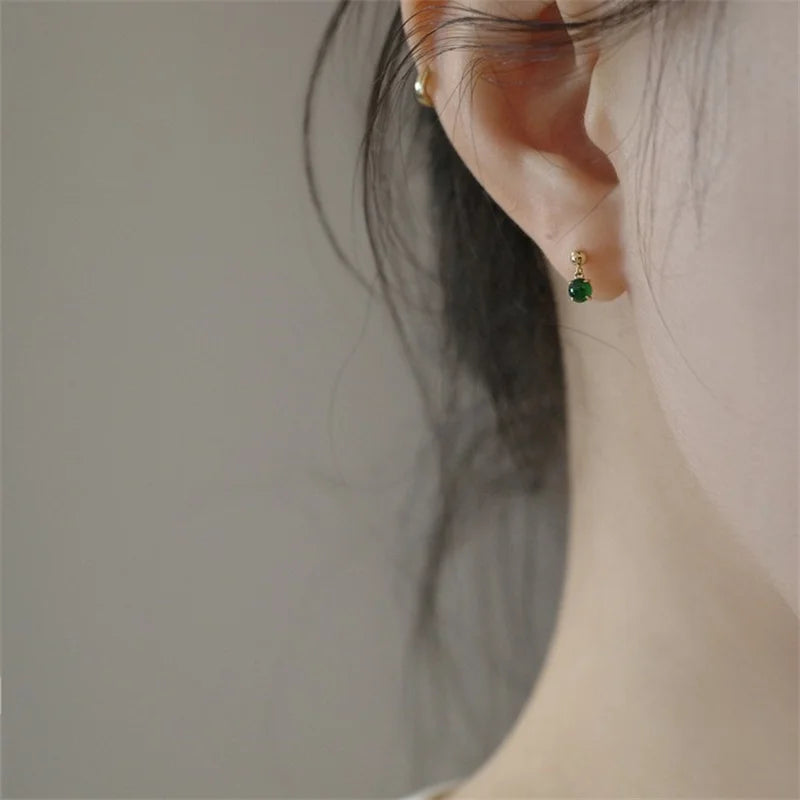 ✨💚 925 Sterling Silver 14K Gold Plated Vintage Green Bead Pendant Earrings 💎 | Elegant Party & Wedding Silver Earrings for Women 👰