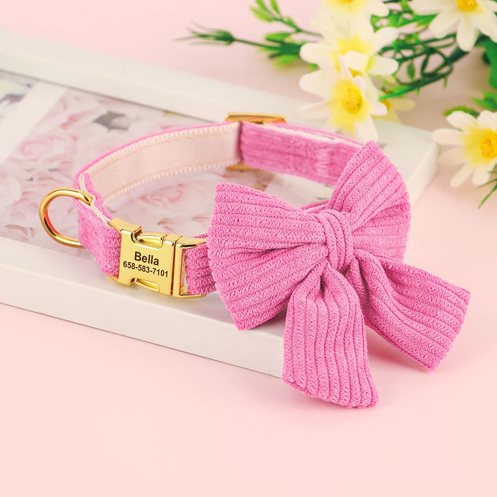 🎀🐾 Personalized Dog Collar with Bowtie – Custom Engraved ID