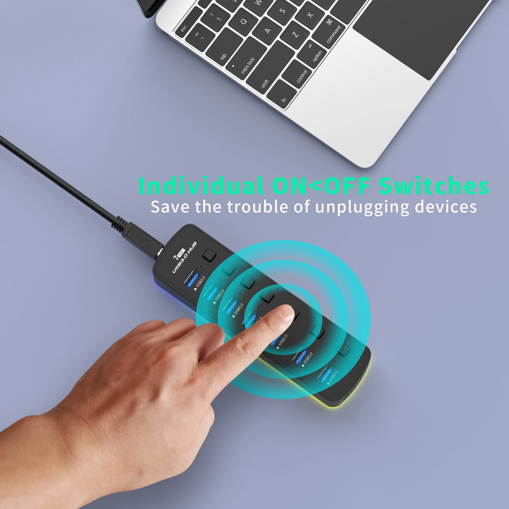 🌈🔌 RGB USB 3.0 Hub 7-Port – 5Gbps with Individual Switch