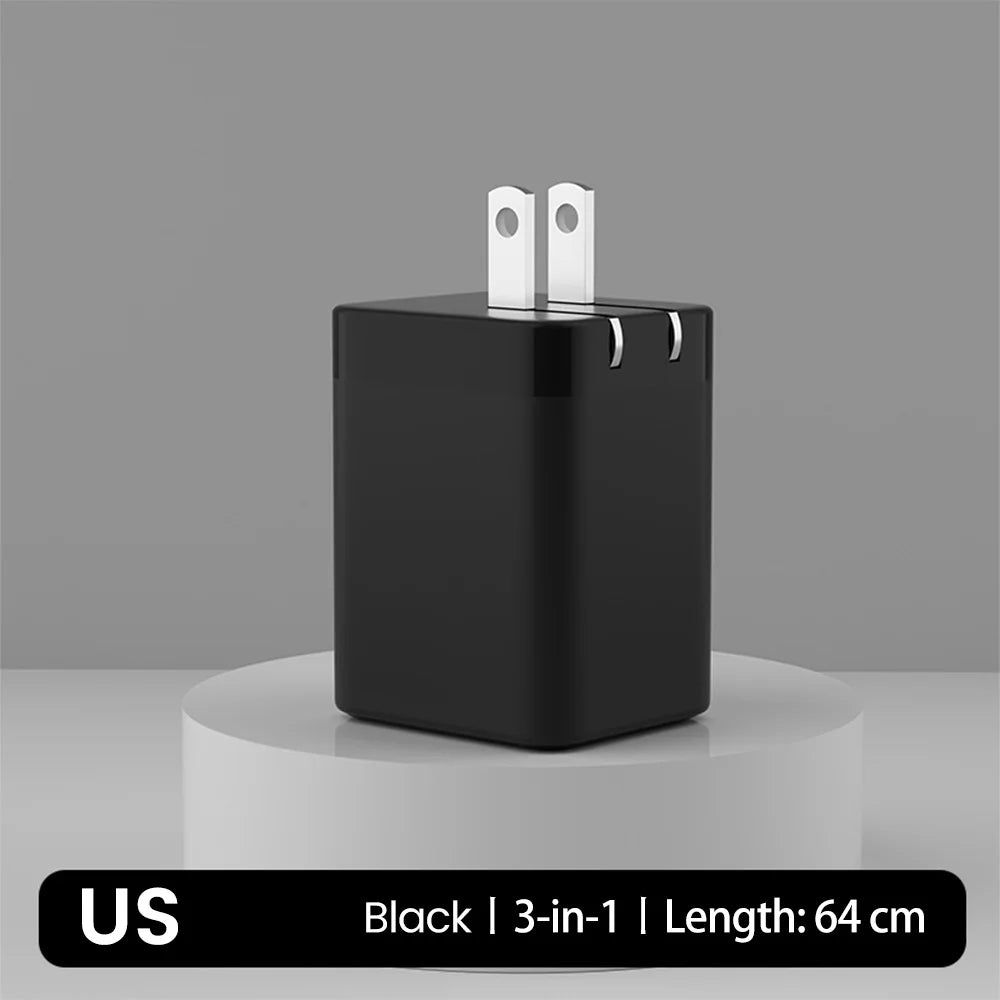 🔌 3-in-1 USB-C 120W Fast Charging Wall Adapter with Retractable Cable ⚡ | Dual Device Smart Charger for iPhone, Samsung & Google Pixel | Compact, Stylish & Travel-Ready
